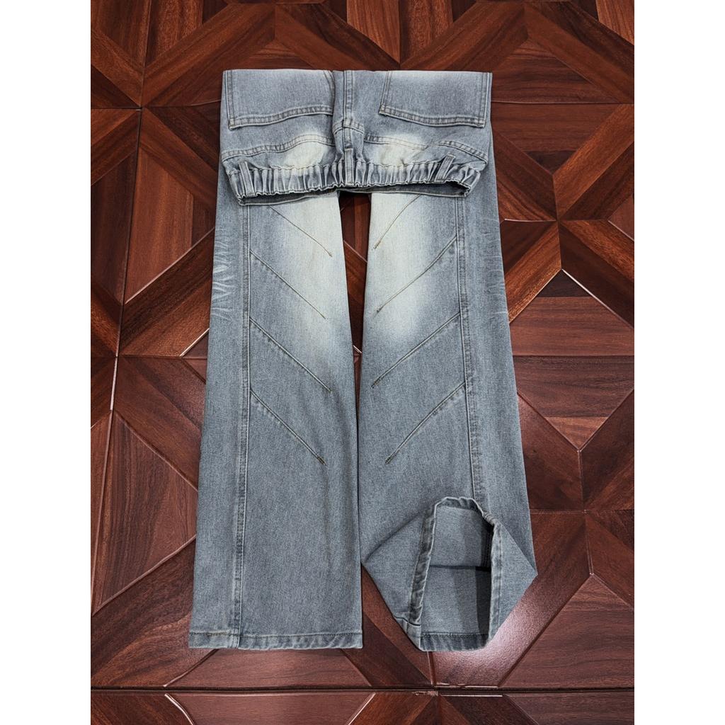 American Washed Cat Whisker Pleated Jeans Men's Spring and Autumn High Street Scimitar Pants Vibe Loose Wide-leg Pants