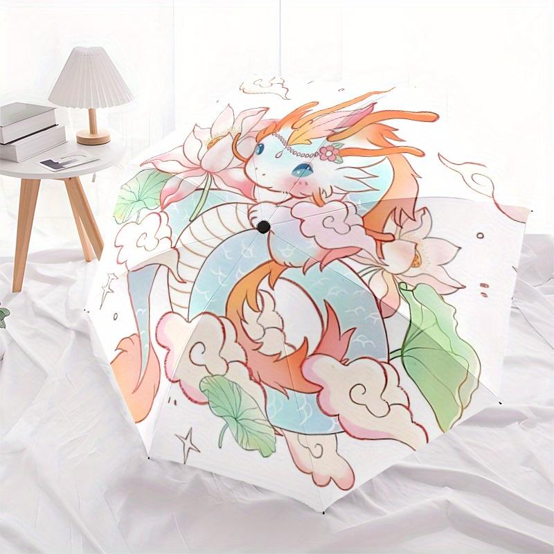 

1pc Adorable Lotus Dragon Automatic Folding Umbrella - 3 Folding Design, Vivid Cartoon Pattern, Suitable for Outdoor Activities, A Gift for Fans In Al