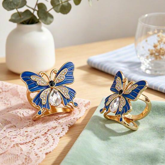 Lightweight Scarf Ring Jewelry Enamel Butterfly Ring, Sparkling Rhinestone Slide Durable for Women Retro Elegant Wrap Holder Neckerchiefs Scarves