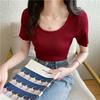 New Summer Round Neck Knitted Short Sleeve T-shirt Women Slim Fit Elastic Solid Casual Women's T Shirts Tops Fashion Elegant Simple Female Tee 26319