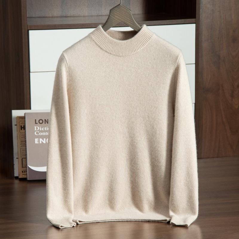 Men's Thickened Cashmere Half-High Neck Sweater - Loose Fit, Warm Knit Pullover