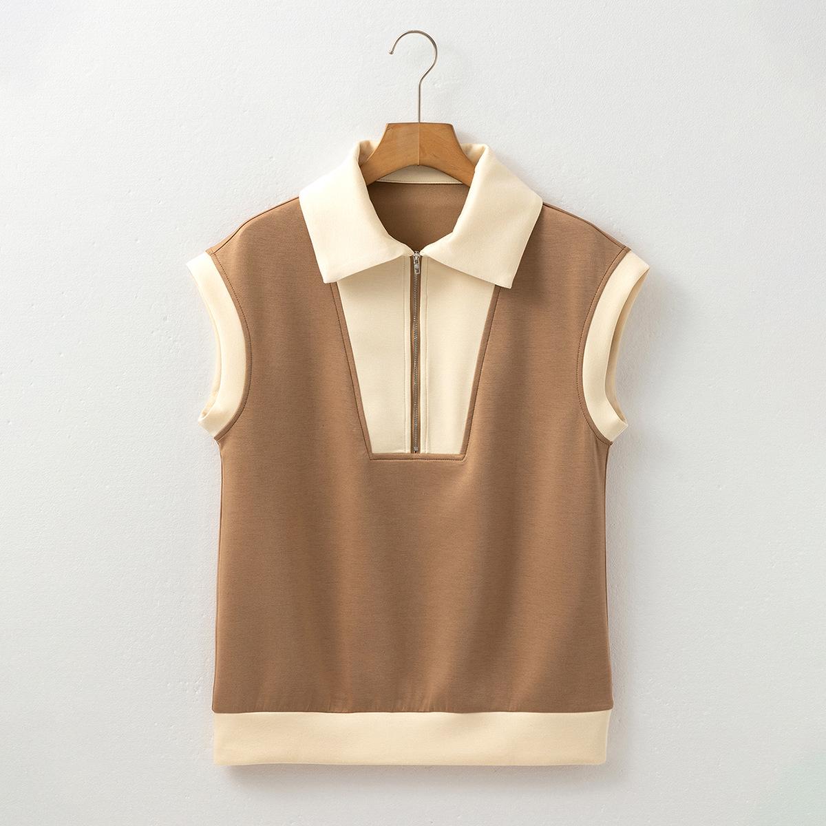 

Shiying Women s Fashion Short-Sleeved Turn-Down Collar Knitted Casual T-shirt Small коричневый