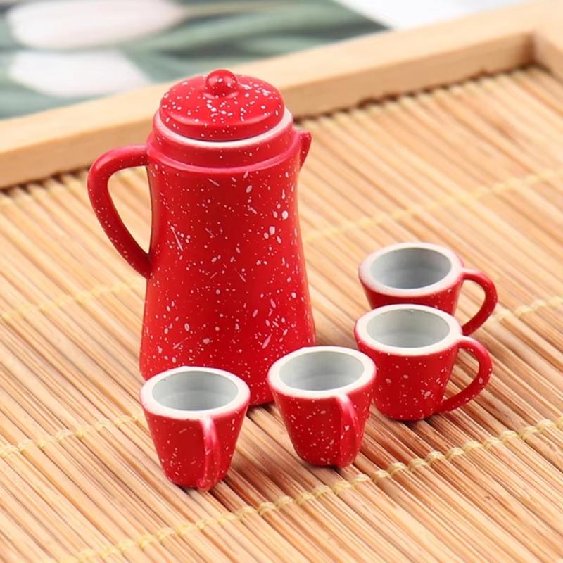 5Pcs Miniature Kettle And Cup Set For 1/12 Dollhouses Accessories And Creative Dollhouses Landsacping Decoration