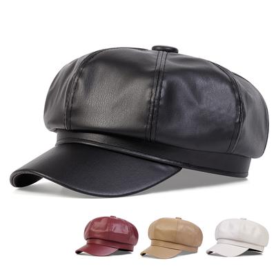 Chapeau Octogonal Unisexe en Cuir PU Chapeaux Militaires Casquettes de Baseball à Calotte Plate pour Femmes Hommes Sports de Plein Air Chapeau Casquette Cadet Pare-Soleil