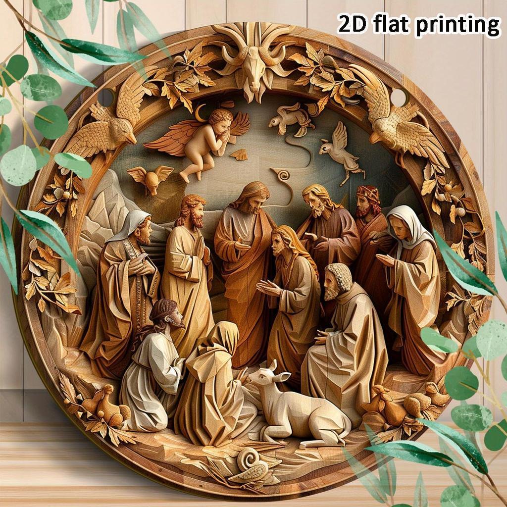 5pcs Rustic Wooden 2D Nativity Scene Wall Hanging, Classic Style Christmas Ornament, Festive Home & Kitchen Decor, UV Printing, High-Quality Material