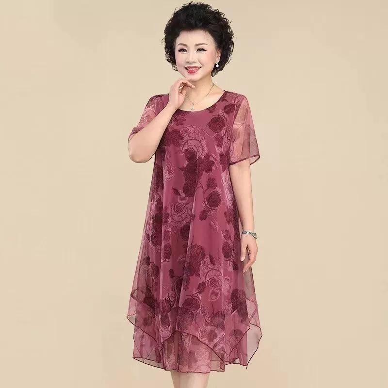 

Платье с короткими рукавами женское свободное и тонкое в западном стиле женское свободное платье больших размеров для женщин L красный