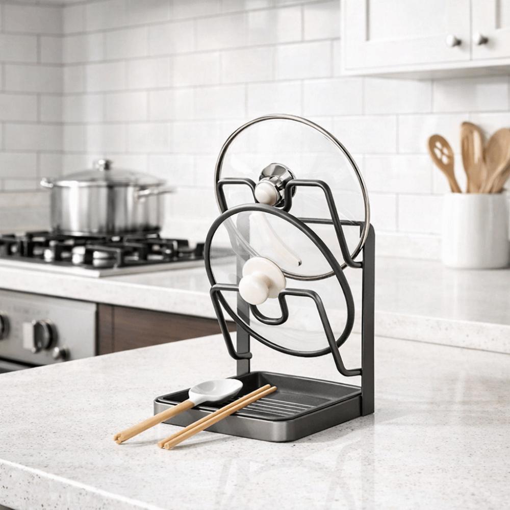 Space Saving Double Layers Pot Lid Rack No Drill Cooking Utensil Holder Pot Lid Organizer Kitchen