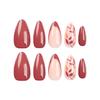 Red Almond Press-On Nails with French Wine and Leaf Design Stickers