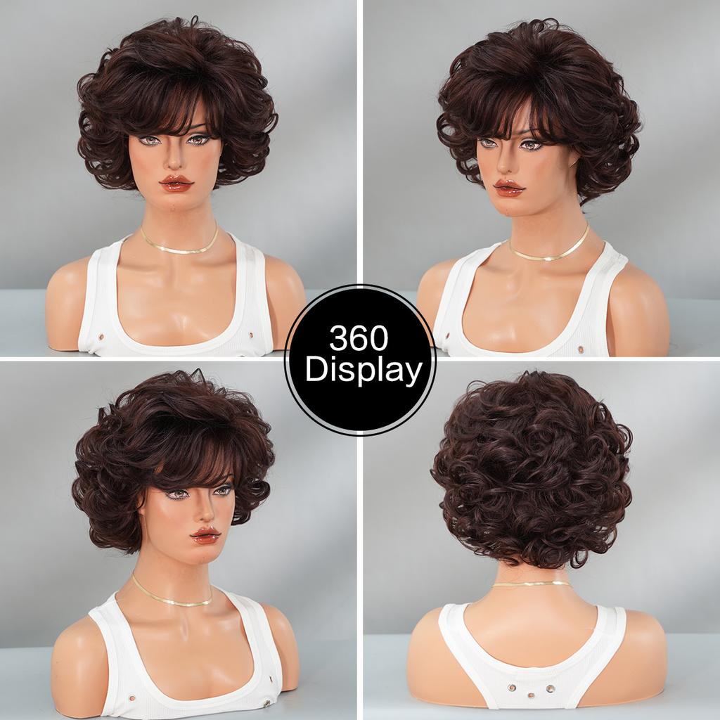 Retro Pixie Short Wig for Women - Red Brown Gray Brown Options, Quick Beauty Makeover Styling, Vintage Style Full Cap Wig