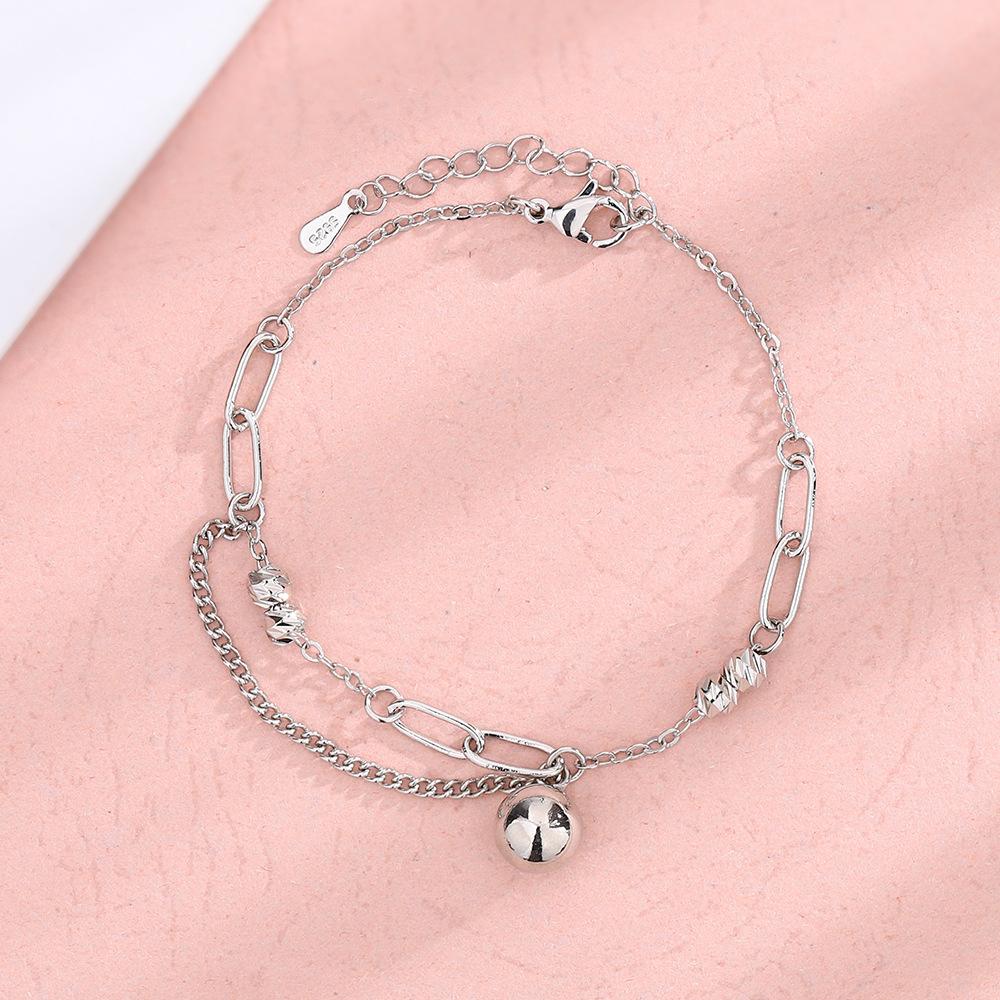 Sterling Silber S925 Silber Armband, Französische Mode, einfacher Stil, asymmetrische Kette, Blumenperlenarmband, Damenarmband mit runden Perlen