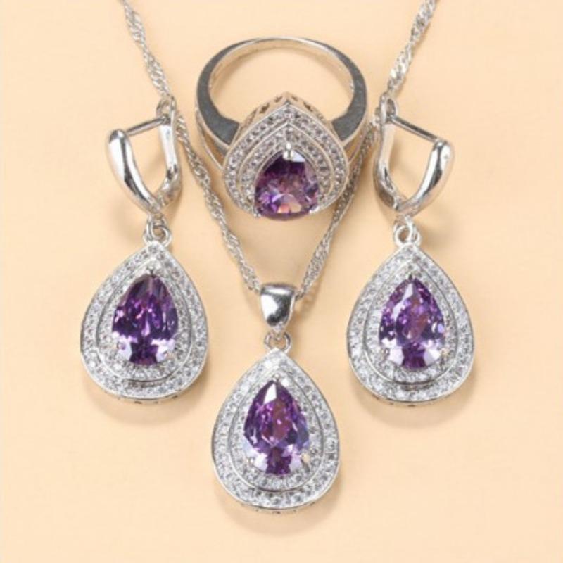 

Комплект украшений из драгоценных камней, подвеска, серьги, ожерелье, кольцо, женский комплект 10#