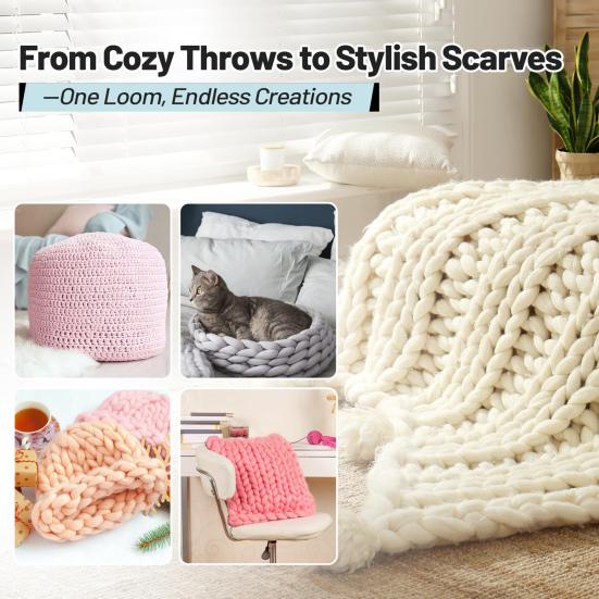 Chunky Yarn Blanket Loom Adjustable Weaving Loom Wooden Peg Frame Yarn Blanket