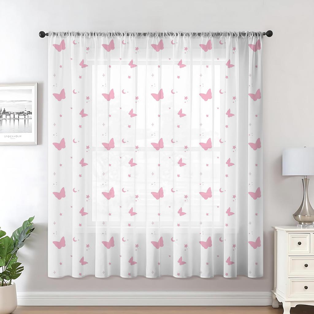 Traumhaftes Mädchen Herz Schmetterling Mond Stern Einteiler Fensterstange Inklusive Süße Atmosphäre Dekorative Vorhänge Transparent Aus Polyester
