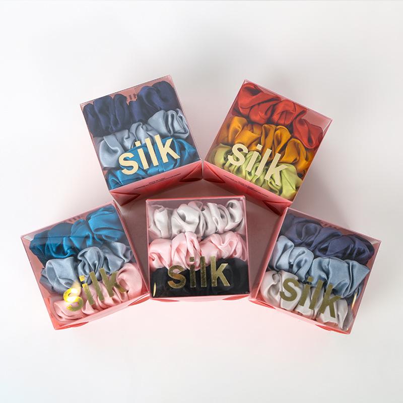 Butterfly Embroidered Silk Scrunchie Gift Set - Medium 19 Momme 100% Mulberry Silk Hair Ties