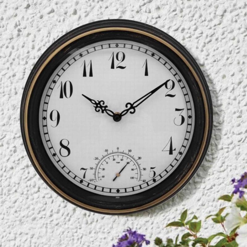 12inch Retro Wall Clock Thermometer Decorative Clock Ornament Supplies for Home Bedroom Dormitory Decoration