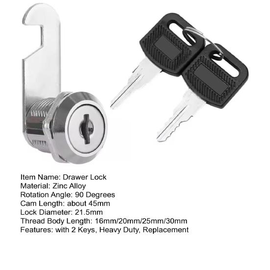 Drawer Lock with 2 Keys Heavy Duty Zinc Alloy Universal File Cabinet
