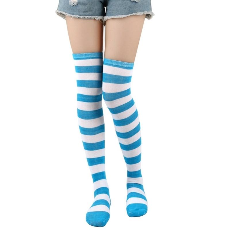 Regenbogen Oberschenkelhohe Socken Bunte Streifen Über das Knie Socken Strumpfwaren Halloween Cosplay Kostüm Zubehör Damen Herren Kind