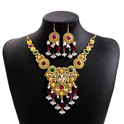 הצהרה אתנית צווארון קולר שרשרת נשים קריסטל שמנמן תכשיטי עגילים