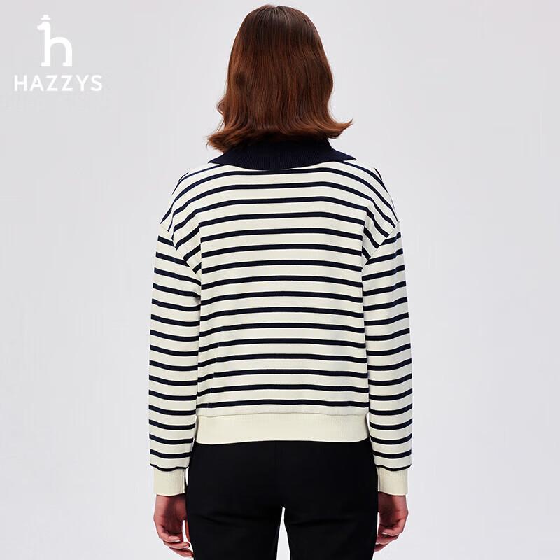 HAZZYS Women's Striped Polo Collar Sweatshirt