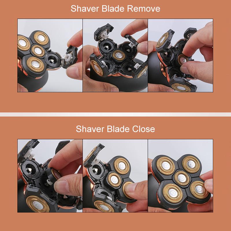 4D 5 Head Electric Men Bald Shaver Waterproof Razor Cordless Beard Hair Trimmer Clipper [with LCD Battery Display]