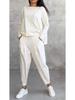 2025 European & American Women's Solid Color Casual Round Neck Long Sleeve Two-Piece Set