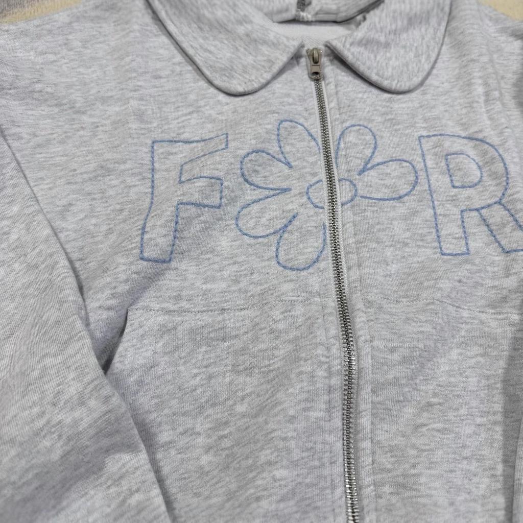 In-Stock Korean Dongdaemun Floral Embroidered Zipper Cardigan Hoodie