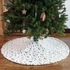 35 Inch Christmas Tree Skirt Gold Sequin Feather Snowflake Pattern White Faux Fur Tree Skirt Fluffy Plush Tree Base Mat for Holiday Home Decor
