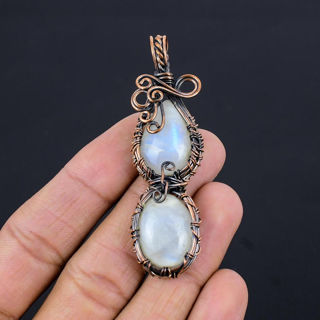 Moonstone 999 Copper Wire Wrapped Pendant, Handmade Gemstone Pendant, Gift For Mom Antique Jewelry