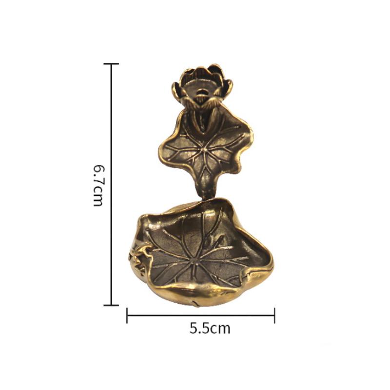 Antique Brass Lotus Leaf Backflow Incense Decorations Solid Pure Copper Frog Lotus Pond Censer Holder Ornaments Tea Pets