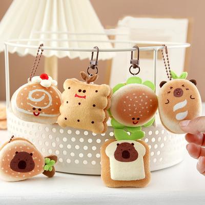 Creative Soft Stuffed Burger Animal Capybara Plush Doll Key Chain Toy Cartoon Bag Car Pendant Toast Keyring