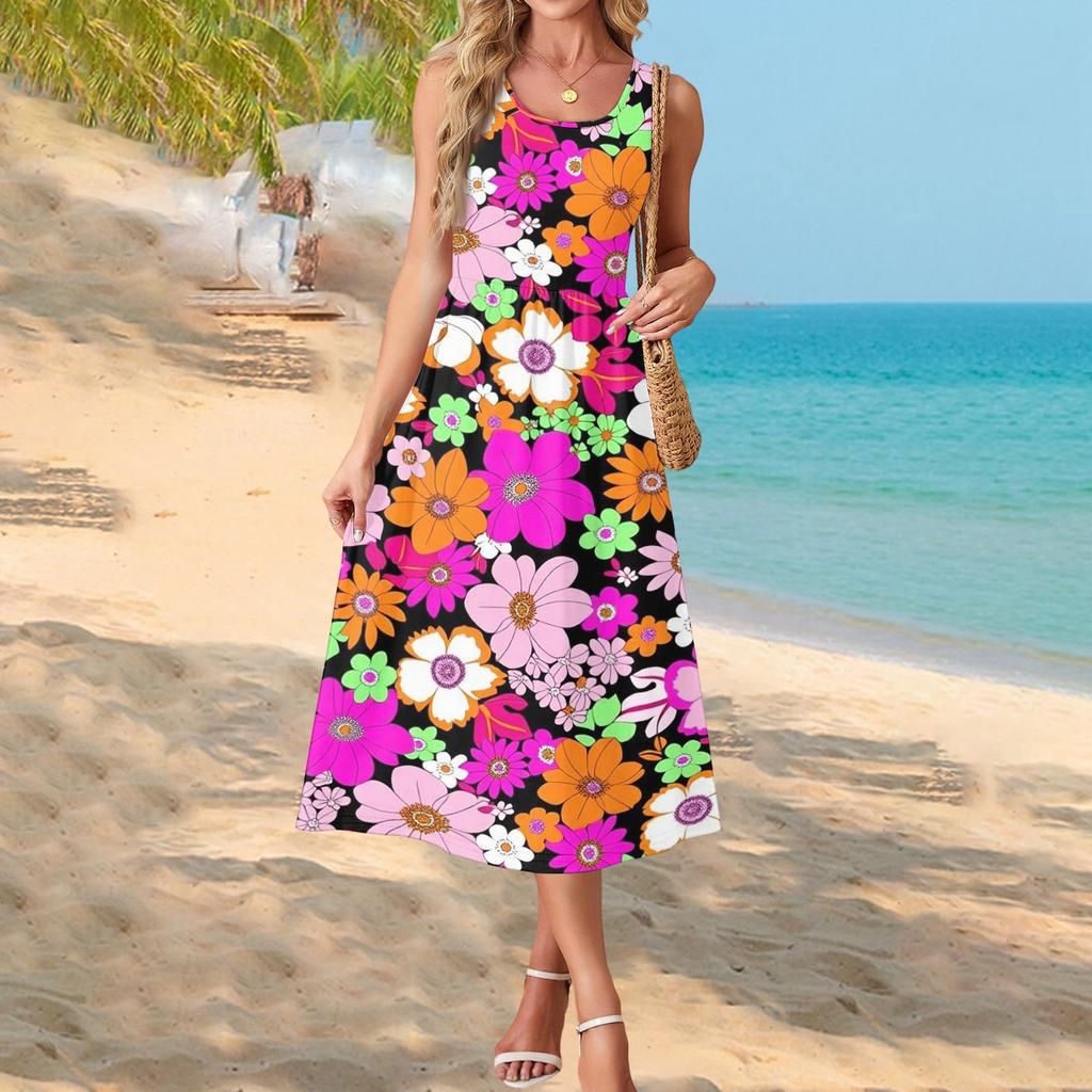 Modisches Damen-Sommerkleid, elegante Freizeitkleidung, Strandurlaub-Sonnenrock mit Taschen
