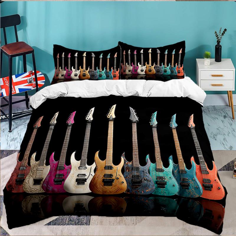 Guitar Collection Diversity 3PCS Bedding set,Ideal for 1pc Duvet Cover And 2pcs Pillowcases Perfect for Fan gift,Ideal for Bedroom, Dormitory