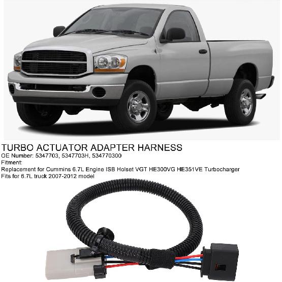 Turbo Actuator Adapter Harness, Turbocharger Actuator Conversion Harness for Cummins 6.7L ISB Holset VGT Engine, 5347703