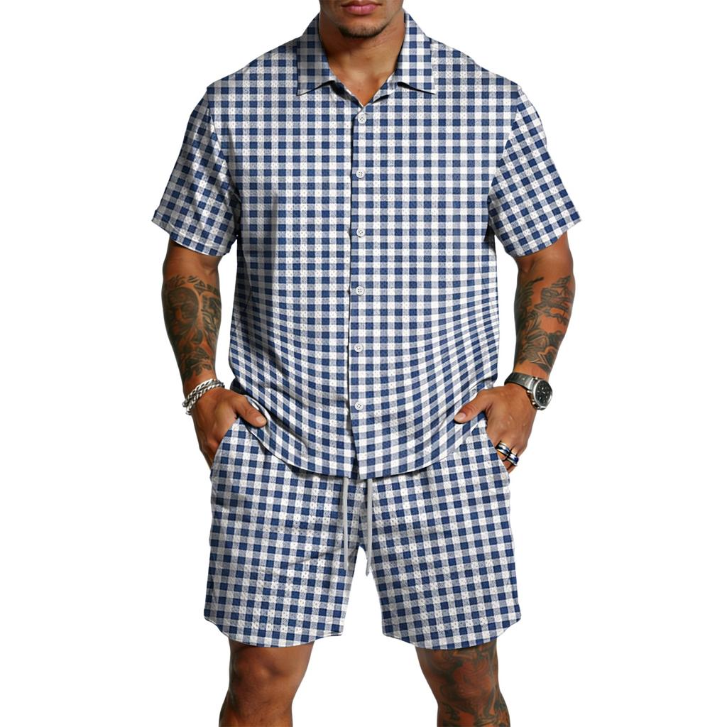 Men's Casual Short Sleeve Button Down Shirt and Shorts Set Lightweight Breathable Summer Outfit Suitable for Outdoor Activities and Leisure Wear