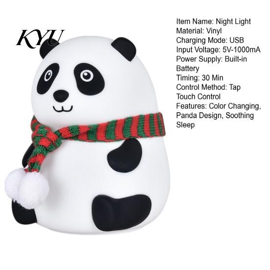 Color Changing Touch Light Silicone Panda LED Night Light, Rechargeable Cartoon Bedside Lamp with 7 Festive Holiday Present Colors, Soft Desk for Kids