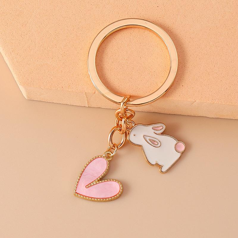 Cute Enamel Bunny Rabbit Keychain Love Heart Key Ring Pendants for Women Girls Handbag Decor DIY Jewelry Accessories