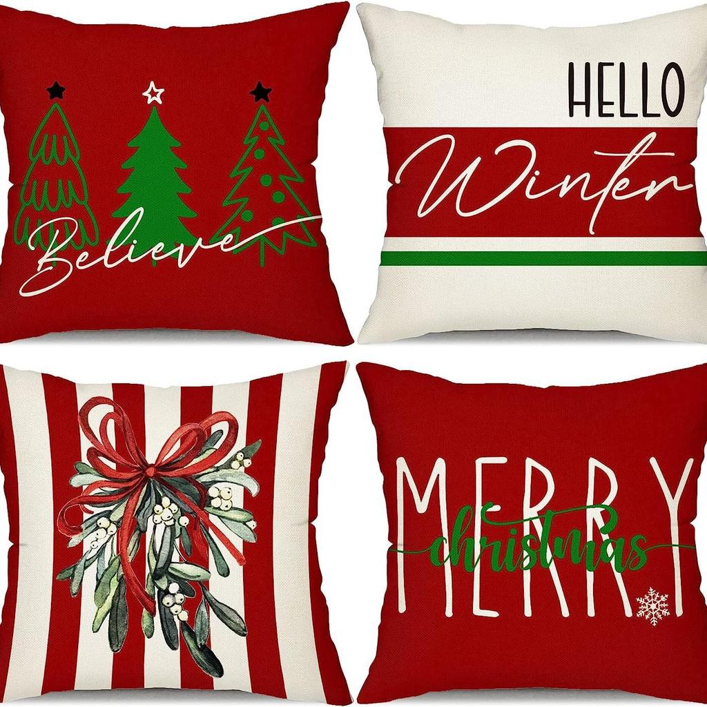 Christmas Pillowcase Nordic Striped Santa Letter Printed Cushion Cover Home Car Sofa Waist Pillowcase