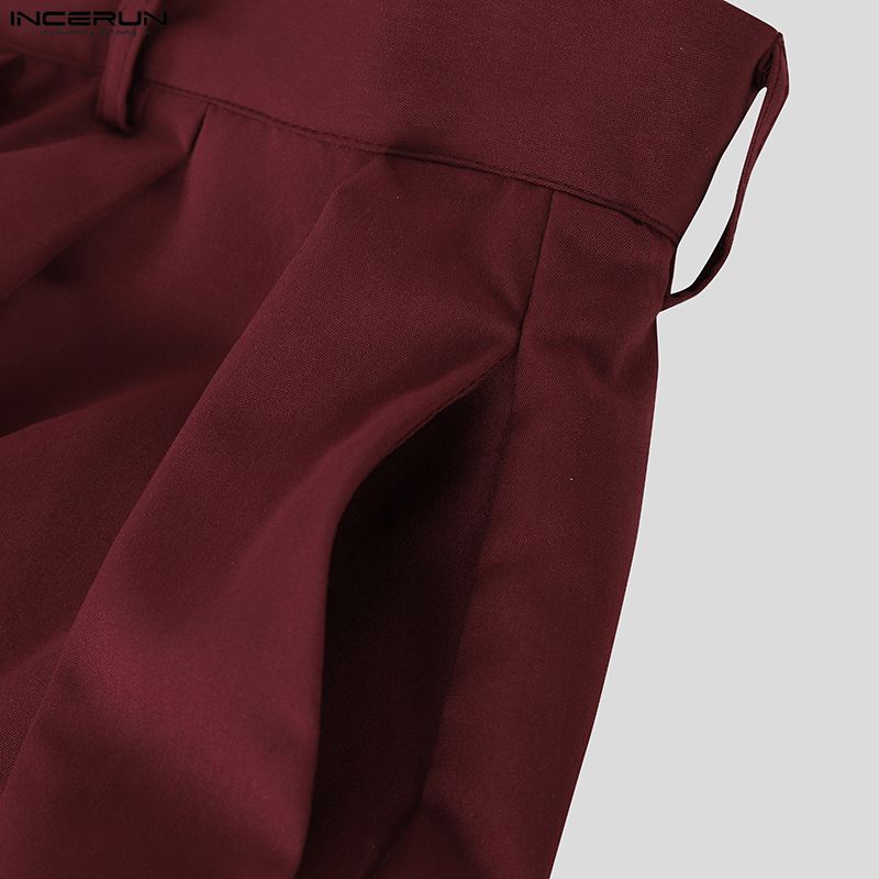 INCERUN Summer Men Zipper Waist Casual Ruffled Long Pants Trousers