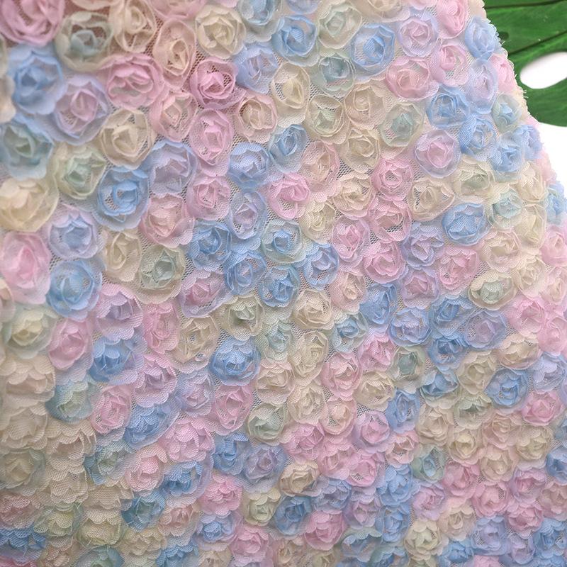 1 Yard Rose Flower Tulle Mesh Fabric Stretch 3D Rose Embroidery Designer Fabric DIY Sewing Wedding Party Dress Background Decor