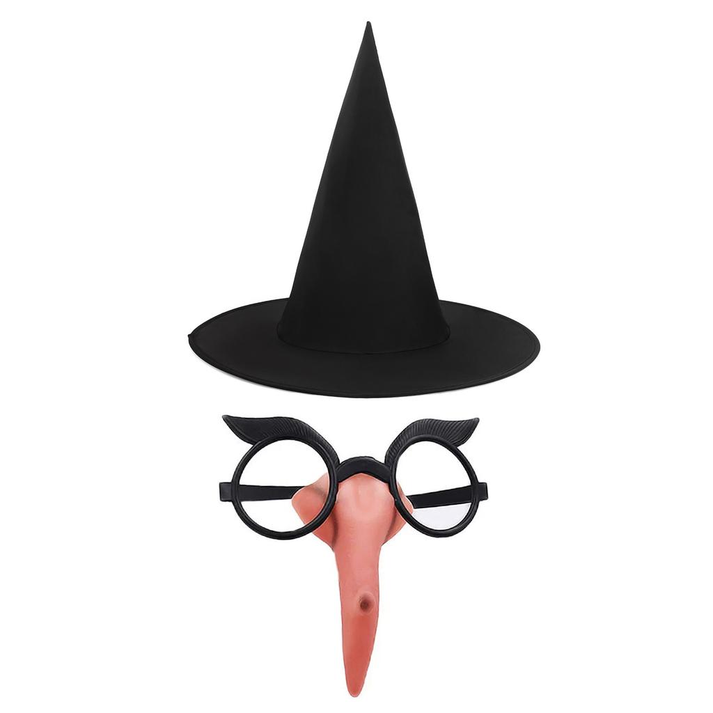 Women Witch Costume Witch Hat Eyeglasses with Nose Adult Halloween Witch Costume for Women Halloween Masquerade Cosplay