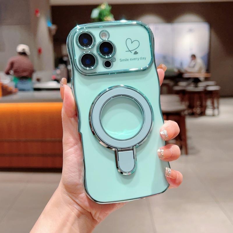 Applicable to iPhone17Promax wave love mobile phone case Apple 16 electroplated magnetic suction bracket anti-drop protective case