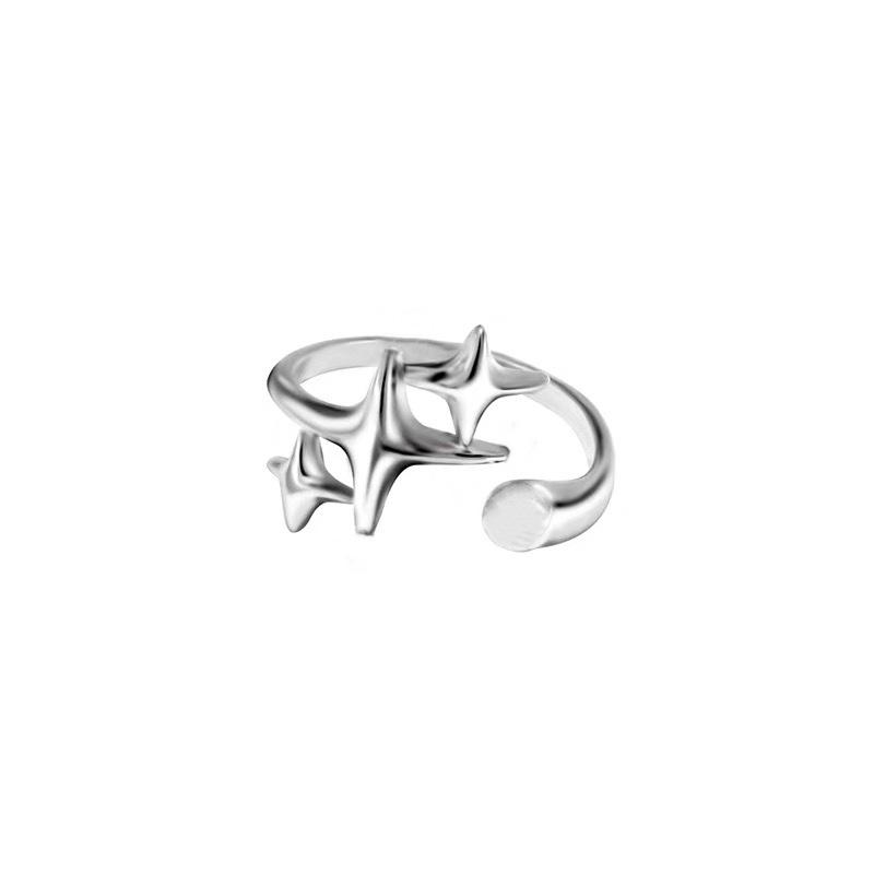 High-End Geometric Openwork Crescent Star Ring - Minimalist, Stackable, Trendy Women's Index Finger Jewelry