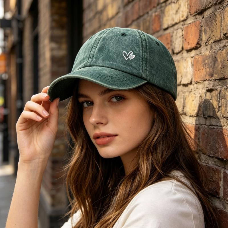 Adjustable Ponytail Baseball Cap with Double Heart Accent, Sun Hat for Daily Wear, Walks, and Casual Travel Time