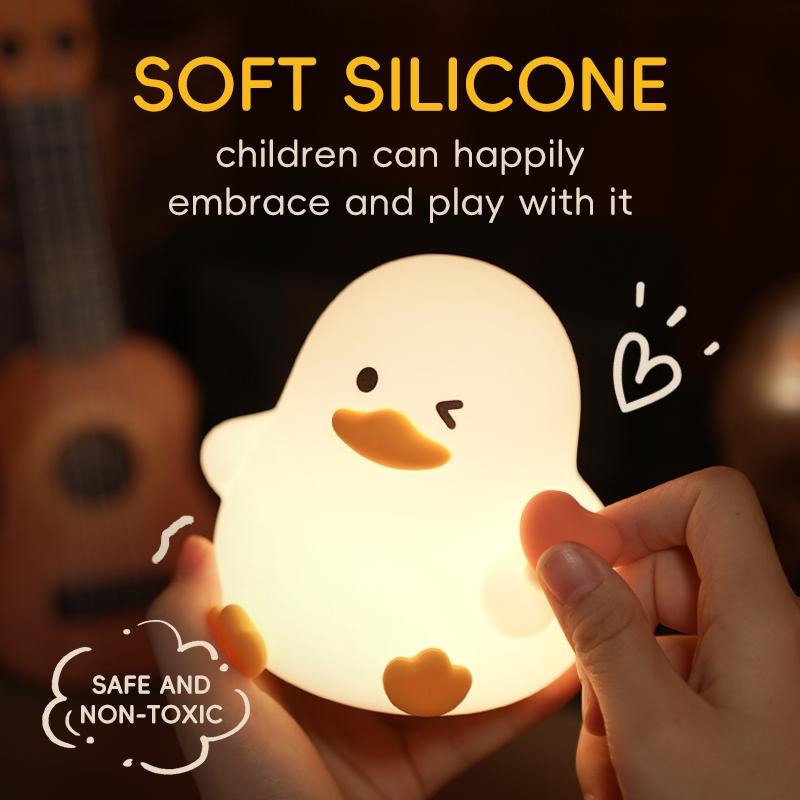 Cute Duck Silicone LED Night Light Dimmable Nursery Squishy Rechargeable Timing Cartoon Sleep Night Lamp For Baby Room Decor