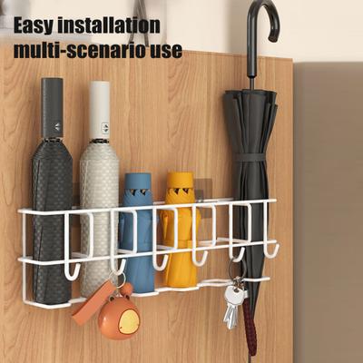 Hollow Umbrella Storage Rack Wall Mount Coat Rack with 6 Hangers Load Bearing Hat And Clothing Organizer for Bathroom Living Room