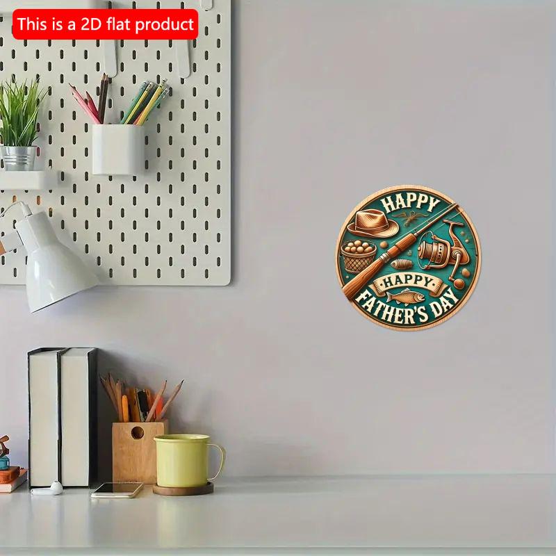 2d flat 20*20cm, Vintage Father'S Day Round Wooden Hanging Sign with "Happy Father'S Day" Design, Perfect, for Home, Kitchen, Garden, Bedroom Decor.