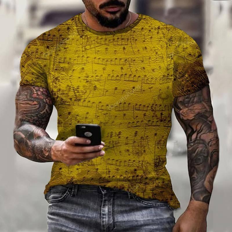 Popmusik Piano Key Notes 3D-utskrift 2022 Sommar Ny T-shirt för män Hip Hop Rolig Kortärmad Oversized Topp 6XLo krage