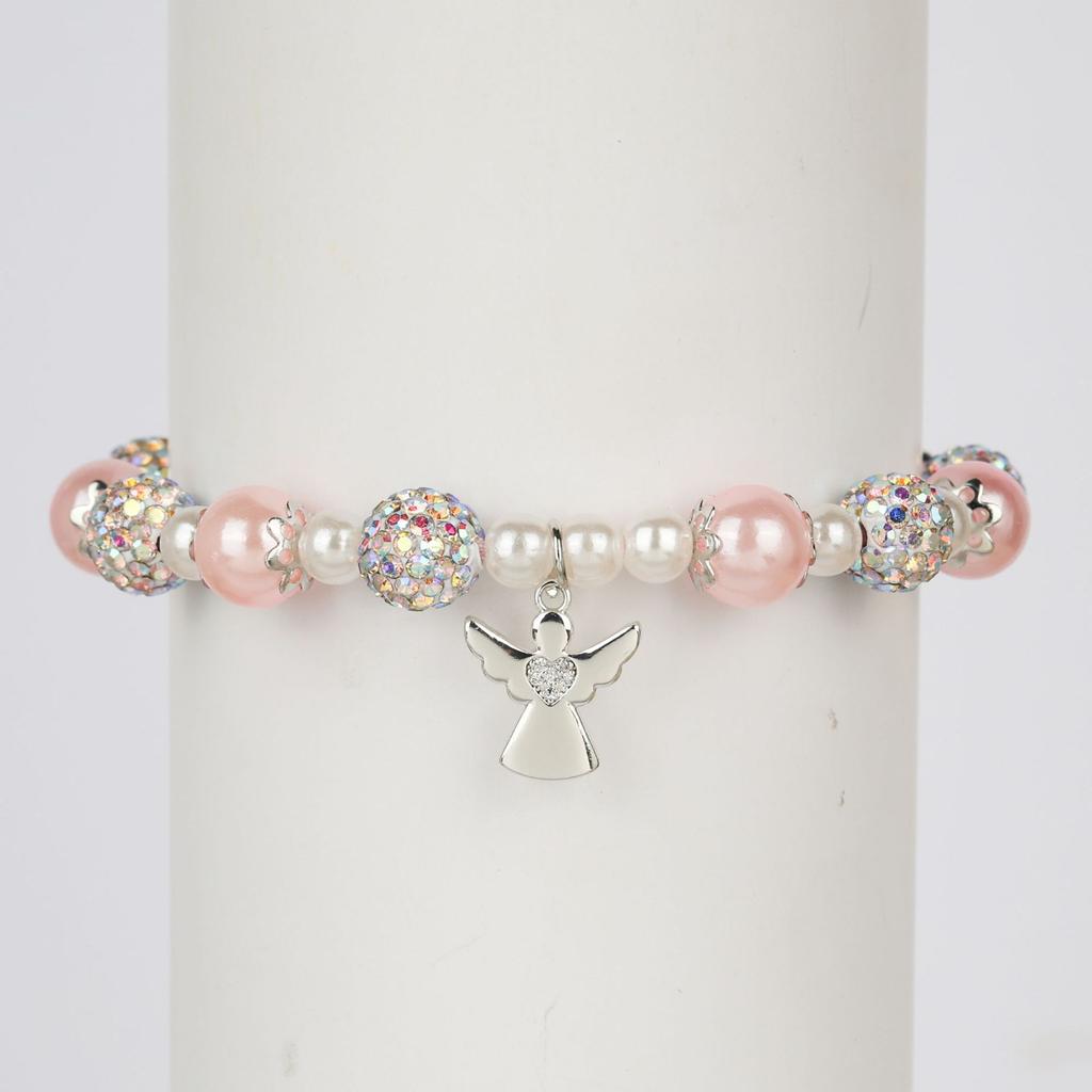 Pearl Angel Bracelet Diamond Angel Pendant Woven Bracelet Holiday Gift Ladies Pearl Angel Bracelet