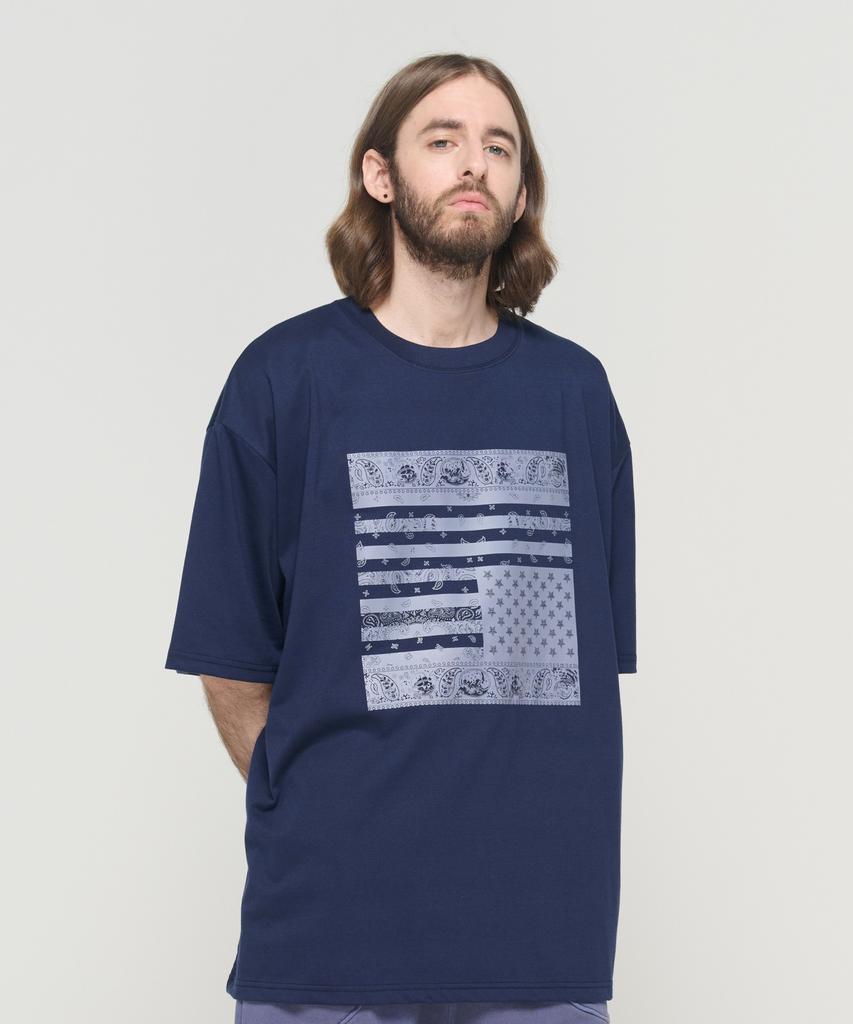 CARGOBROS (Big Size) American Paisley Street Short Sleeve T-Shirt (Navy)