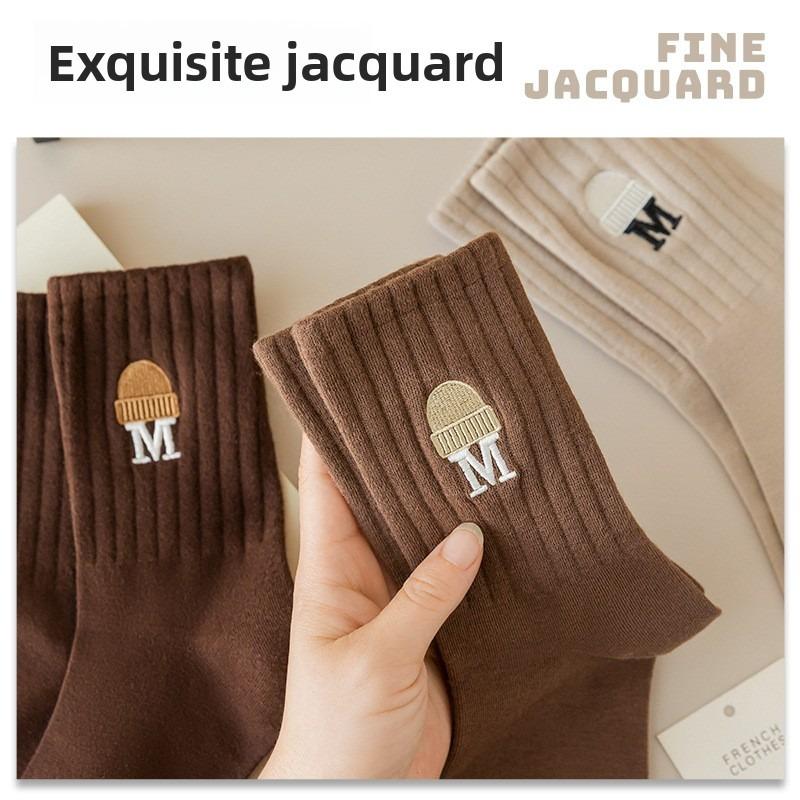 5 Pairs of Female Autumn and Winter Cotton All Match Solid Color Tube Socks